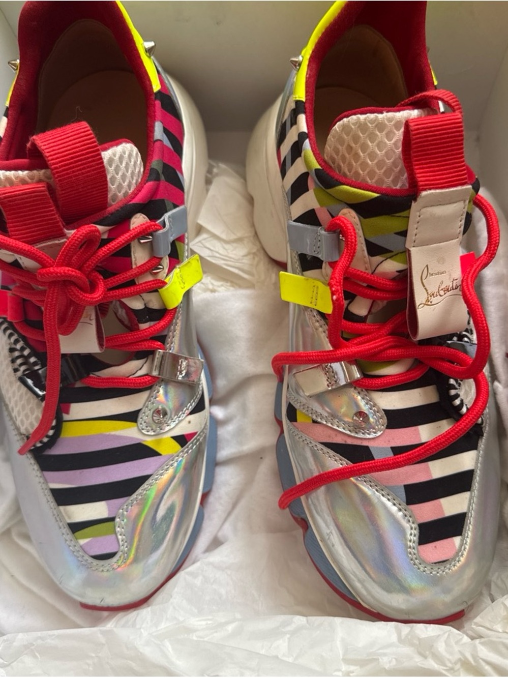 Christian Louboutin  Multicolor Stripe Sneakers with Red Laces